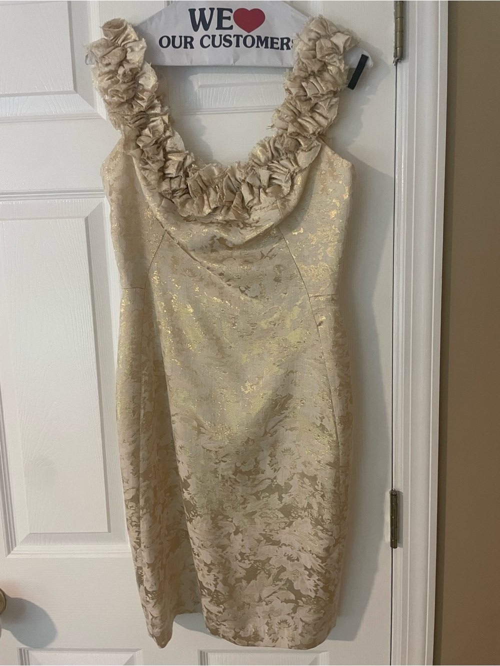 London Times Gold-Accent Ivory Floral Cocktail Dress